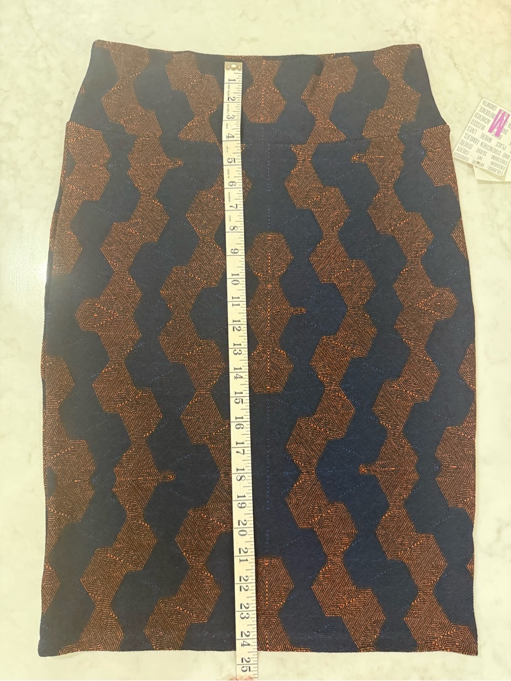 LuLaRoe Navy and Copper Geometric Pencil Skirt